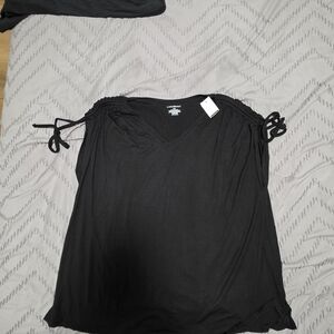 Lane Bryant Black V-Neck Blouse with Tie Shoulders